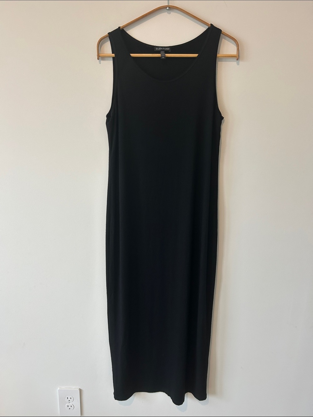 Eileen Fisher Black Stretch Viscose Jersey Scoop Neck Tank Maxi Dress